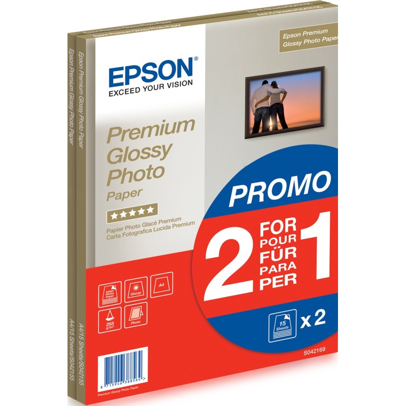 EPSON C13S042169 Premium Glossy Photo Paper, DIN A4, 255g/qm, 2x15 Blatt